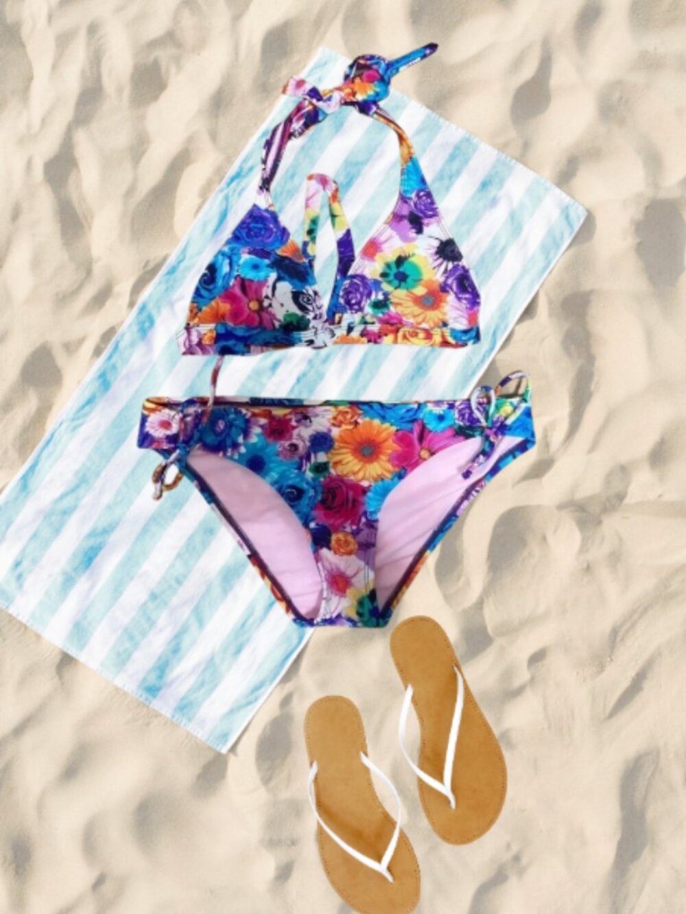 Candies two piece floral bikini Y2K style halter top bright floral size M/L
